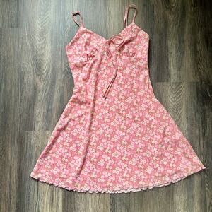 Forever 21 Pink Floral Daisy Mini Dress Lettuce Edge Tie Front Strappy Mens M